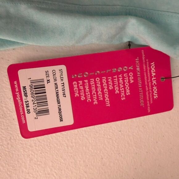 Yogalicious Tank Top Women's XL Blue Cropped Slit Back Athletic Round Neck NWT - Picture 9 of 10
